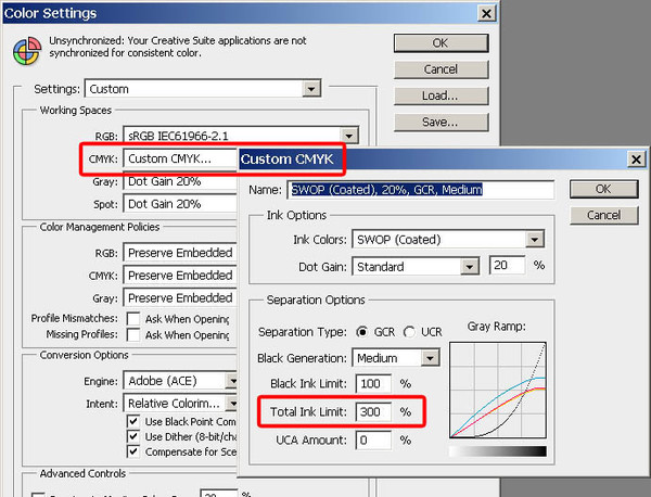 Превышение суммы красок в макете